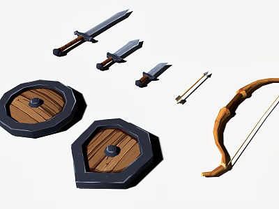Vintage Medieval Decorative Ornament Set With Swords Shields Bow And Arrow 3d model