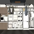 Modern Laundry Room With Washing Machines Dryers Storage Shelves And Cleaning Supplies