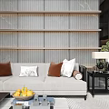 Modern Luxury Loft Living Room With Marble Wall And Sofas
