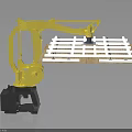 Yellow Robotic Arm Lifting Wooden Grid Pallet With Furniture Manufacturing Components