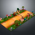 Whimsical Natural Path Scene With Winding Trail Colorful Mushrooms Trees And Flowers