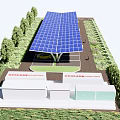 Modern Solar Panel Covered Parking Lot With Electric Vehicle Charging Stations