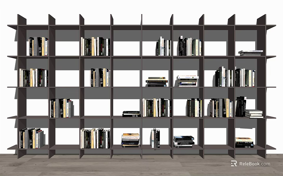 Modern Open Bookshelf With Multiple Shelves And Organized Book Arrangement 3d model