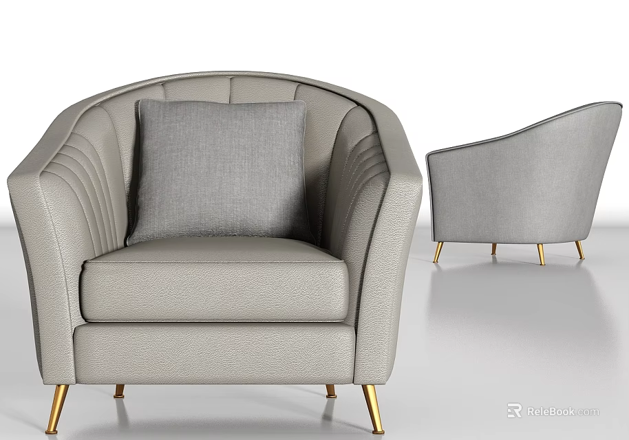 Light Gray Leather Sofa Set With Cushion And Gold Legs Design 3d model