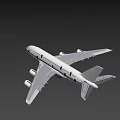 White Commercial Passenger Airplane with Four Engines Wings Tail and Landing Gear in Flight