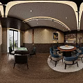 Elegant Private Room Interior With Round Dining Table Chairs Wall Art And Ceiling Lights 3d model