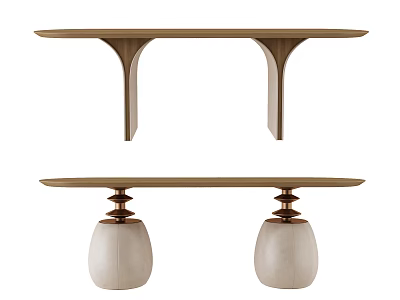 Contemporary Dining Table With Wooden Top Curved Legs And White Copper Base Accents 3d model