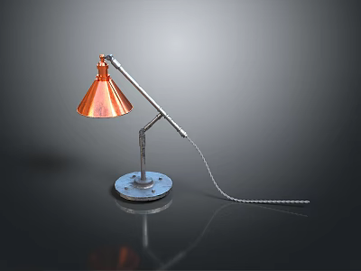 Industrial Copper Table Lamp Featuring Adjustable Metal Arm And Round Base 3d model