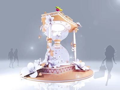 Decorative Hourglass Installation With Floral Decor And Butterfly On Top For Exhibition 3d model