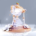 Decorative Hourglass Installation With Floral Decor And Butterfly On Top For Exhibition