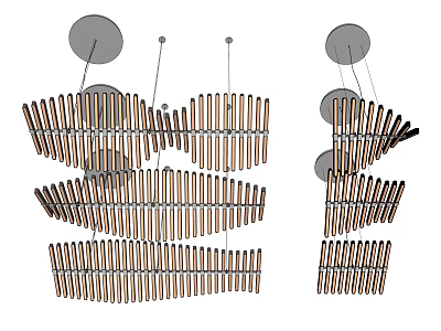 Modern Layered Chandelier Featuring Striped Elements In Wave Pattern Design 3d model