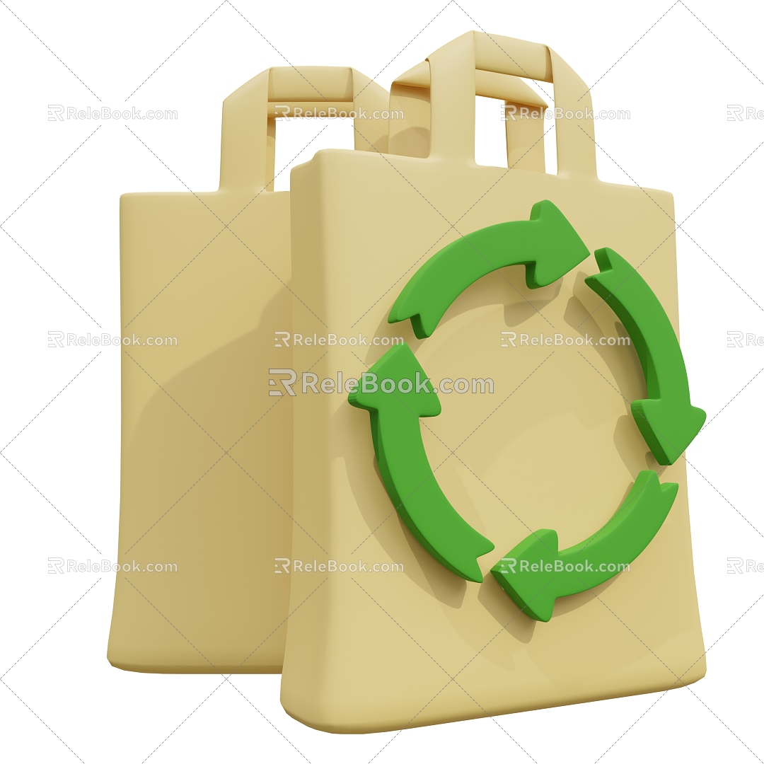 Modern Eco-friendly Paper Bag Shopping Bag Cartoon Shopping Bag 3d model