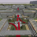 Aerial View Of Modern Industrial Park With Central Buildings And Green Surroundings