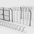 Security Wire Fence With Barbed Wire Coils And Metal Gate Design 3d model