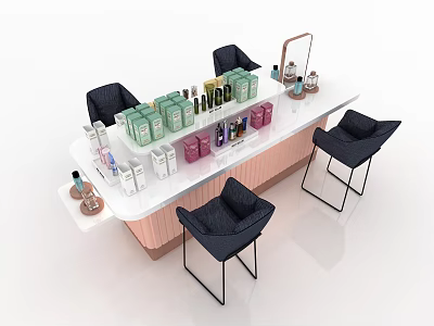 Elegant Modern Dining Table Set With White Top And Black Leather Chairs And Cosmetic Decor 3d model
