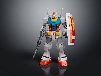 White Blue Red Yellow Gundam Model Action Figure Holding Gun And Shield In Standing Pose 3d model