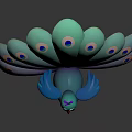 Blue Peacock With Spread Tail Feathers Featuring Blue And Purple Eye Patterns And Orange Feet 3d model