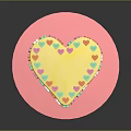 Heart Shaped Cake With Yellow Body And Colorful Heart Decorations On Pink Base