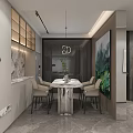 Modern Dining and Living Room Interior With Light Sofa TV Wall And Large Window