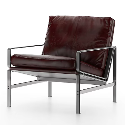 Elegant Modern Burgundy Leather Leisure Chair With Metal Frame And Armrests 3d model