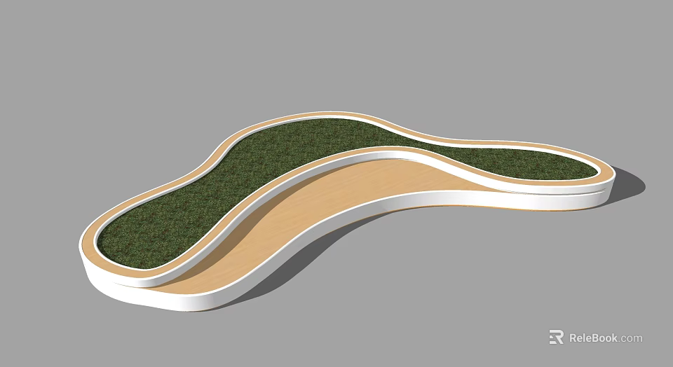 Wavy Shaped Tree Pit With Green Grass White Border And Wooden Path 3d model