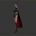 Game Movie Warrior Character With Blue Hair Golden Armor Red Cape And Black Boots