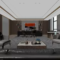 Modern Office Interior Design With Leather Sofa Coffee Table And Executive Desk 3d model