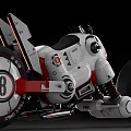 Futuristic White And Red Motorcycle With Mechanical Design And Large Wheels