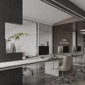 Modern Public Office Space Interior Design With Wooden Wall And Glass Partitions