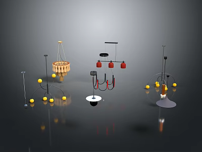 Modern Creative Lighting Fixture Combinations With Pendant Lights Floor Lamps And Colorful Bulbs 3d model