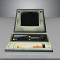 Vintage Portable Electronic Computer With Screen Keyboard And Colorful Control Buttons