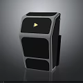 Modern Black And White Electronic Speaker With Yellow Play Button And Grid Texture