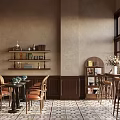 Cozy Coffee Shop Interior With Wooden Tables Bookshelves And Flower Decor