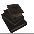 Three Antique Leather Bound Books Stacked With Decorative Spines And Top Black Pattern