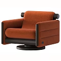 Modern Light Gray Upholstered Armchair with Black Wooden Arms and Swivel Base