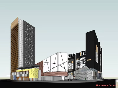 Modern Office Building With Glass Facade Geometric Design And Brown Black White Exteriors 3d model