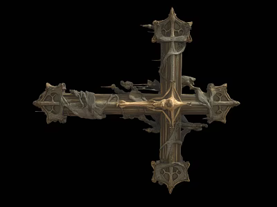 Intricate Carved Metallic Cross Jewelry With Ornate Details And Vintage Design 3d model