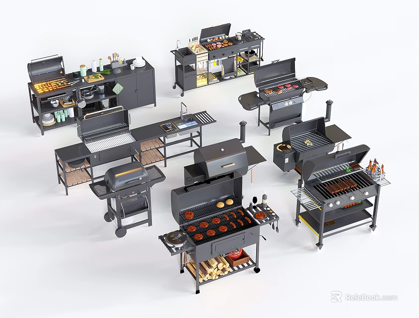 Outdoor Grill Collection With Various Styles And Functional Cooking Features 3d model