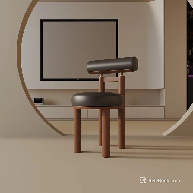 Modern Table Lamp With Curved Design In Contemporary Living Room With Leather Chair 3d model 