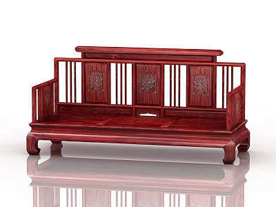 Traditional Chinese Three Seater Sofa With Dark Red Rosewood And Carved Patterns 3d model