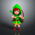 Game And Movie Character With Green Hooded Cloak Red Hair And Bow Arrow