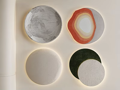 Circular Wall Decor Pieces with Various Textures Colors and Layered Designs for Modern Interior 3d model