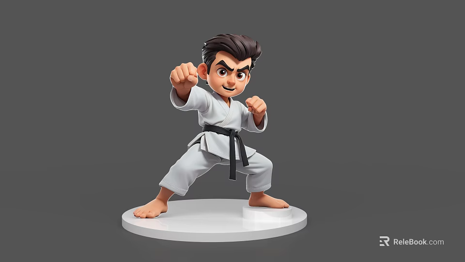Game and Movie Character in White Karate Uniform with Black Belt Fighting Stance 3d model 