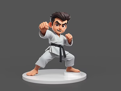 Game and Movie Character in White Karate Uniform with Black Belt Fighting Stance 3d model