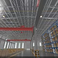 Spacious Bright Modern Industrial Warehouse Equipped With Storage Racks Stacked Pallet Goods And Overhead Cranes