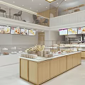 Modern Dessert Shop Interior Design With Glass Facade Spiral Staircase And Wooden Display Cases