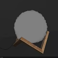 White Fluffy Cloud Like Decorative Lamp With Illuminated Sphere And Wooden Triangular Stand
