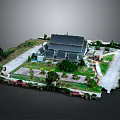Traditional Chinese Architecture Model With Courtyard Greenery Pathway Trees And Intricate Layout