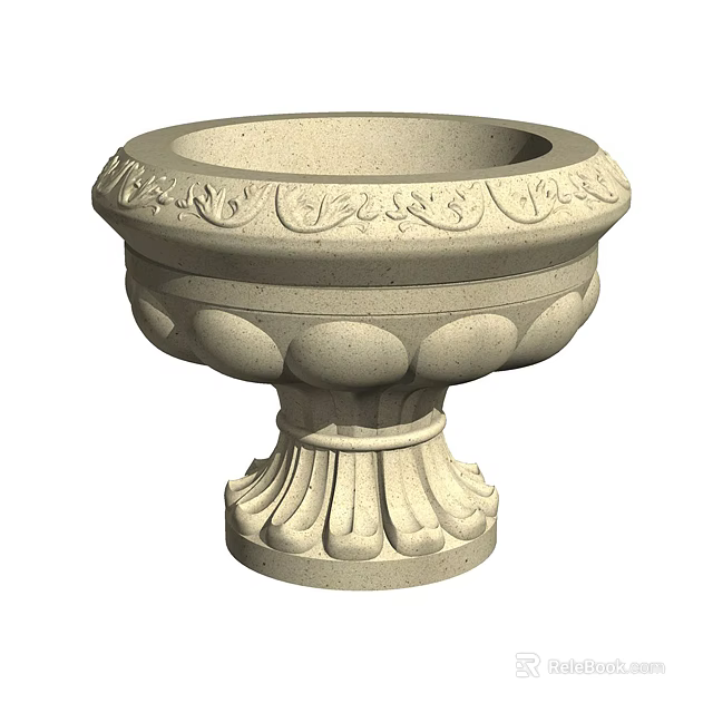 Ornate Stone Garden Planter With Carved Floral Patterns And Decorative Base 3d model 