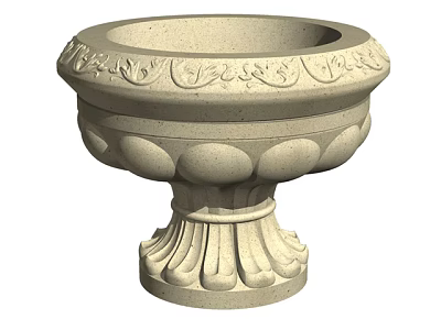 Ornate Stone Garden Planter With Carved Floral Patterns And Decorative Base 3d model
